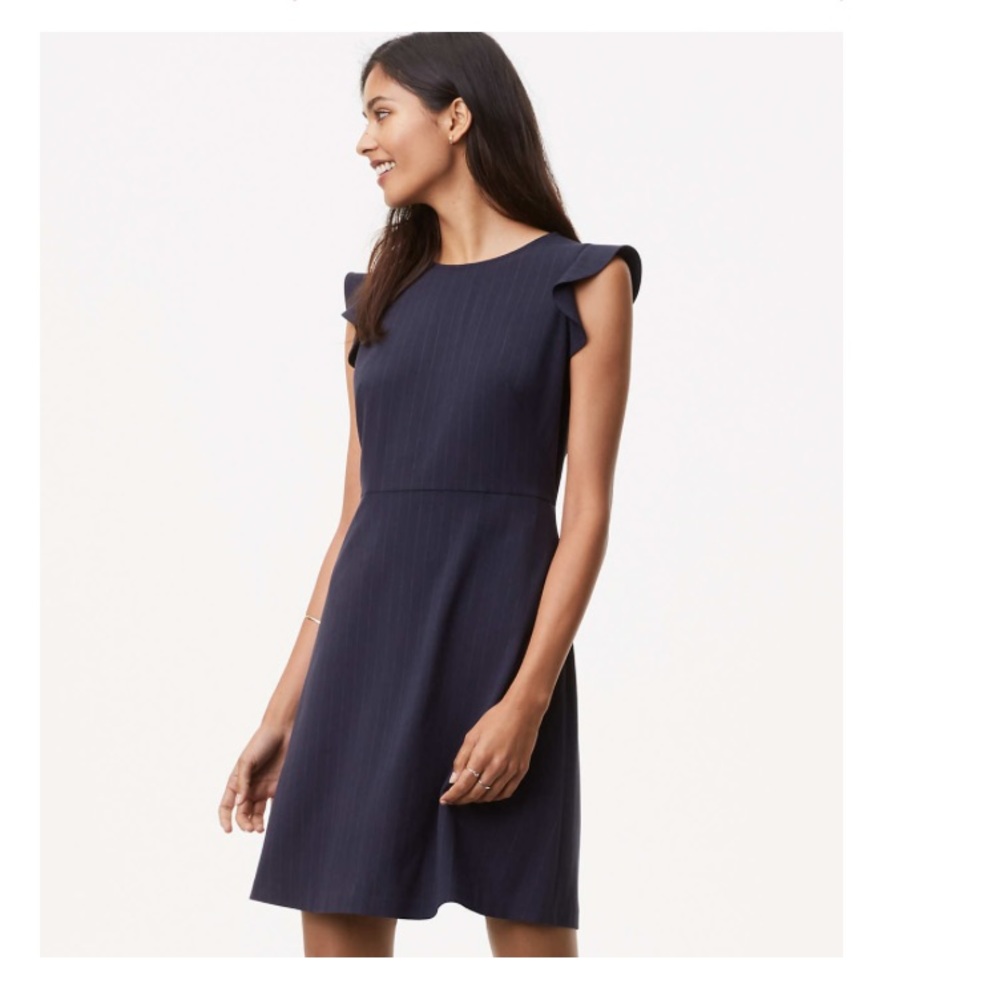 Loft navy pinstripe flutter sleeve dress